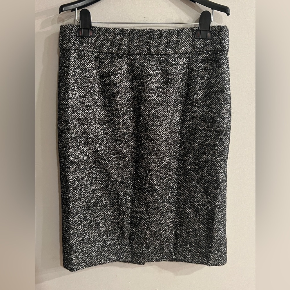 J. CREW Women’s Dark Gray Metallic Thread Tweed Knee Length Skirt Size L